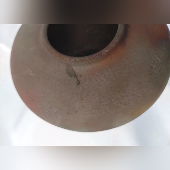 Vintage RAKU round vase ceramic matte Copper Flash artist studio pottery SIGNED - Picture 7 of 11